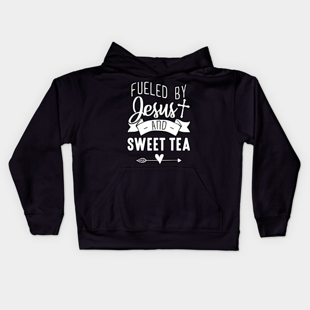 Christian Gift Tee Fueled By Jesus And Sweet Tea Kids Hoodie by celeryprint